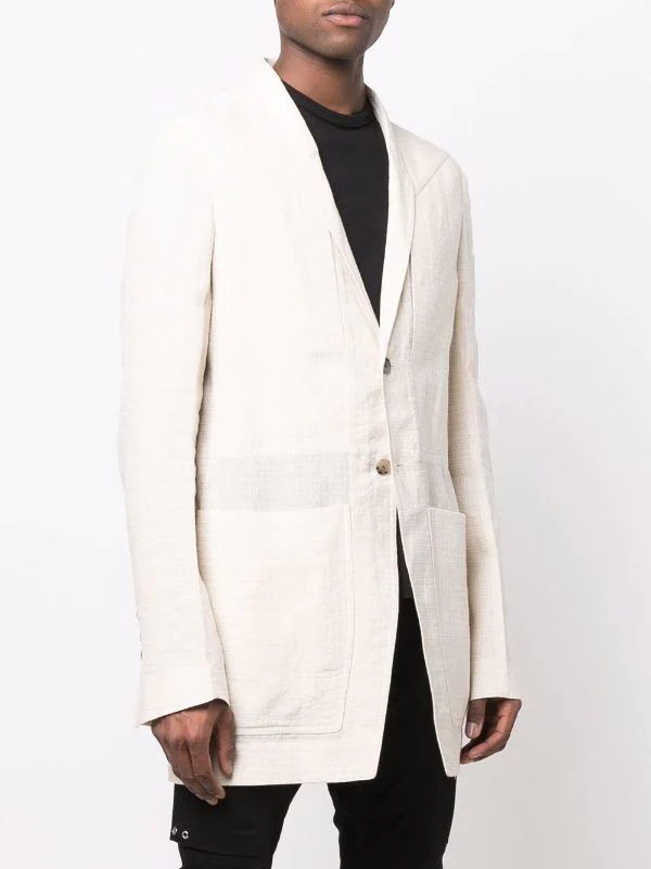 ( Nouvelle Collection ) Rick Owens Blazer Boutonné à Revers Crantés 21 NATURAL 5 ( Nouvelle Collection ) Rick Owens Blazer Boutonné à Revers Crantés 21 NATURAL – Image 3