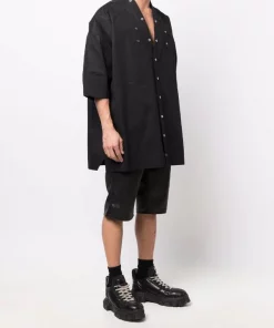 ( Nouvelle Collection ) Rick Owens 09 BLACK Chemise Faun Oversize à Boutons Pression Homme -Rick Owens Soldes 17971219 38688844 600