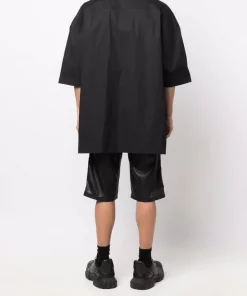 ( Nouvelle Collection ) Rick Owens 09 BLACK Chemise Faun Oversize à Boutons Pression Homme -Rick Owens Soldes 17971219 38688845 600