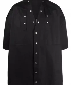 ( Nouvelle Collection ) Rick Owens 09 BLACK Chemise Faun Oversize à Boutons Pression Homme