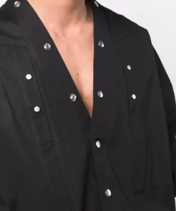 ( Nouvelle Collection ) Rick Owens 09 BLACK Chemise Faun Oversize à Boutons Pression Homme -Rick Owens Soldes 17971219 38690613 600