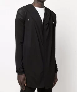 ( Nouvelle Collection ) Rick Owens 09 BLACK Hoodie Léger à Coupe Mi-longue Homme -Rick Owens Soldes 17984294 37999165 600