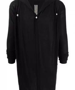 ( Nouvelle Collection ) Rick Owens 09 BLACK Hoodie Léger à Coupe Mi-longue Homme