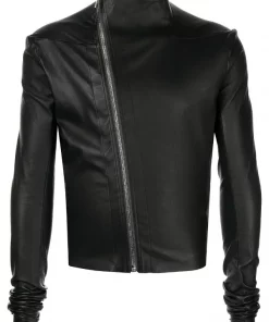 ( Nouvelle Collection ) Rick Owens Veste Gary Asymétrique En Cuir 09 BLACK