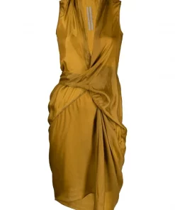 ( Nouvelle Collection ) Rick Owens Robe Portefeuille à Design Drapé YELLOW