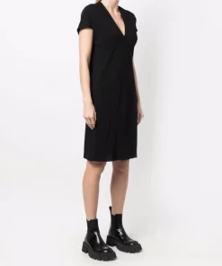 ( Nouvelle Collection ) Rick Owens 09 BLACK Robe Courte à Col V Femme -Rick Owens Soldes 17996292 38212991 600