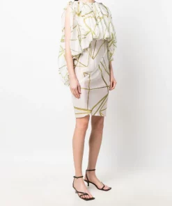 ( Nouvelle Collection ) Rick Owens 1172 MILK/SULPHATE Robe Imprimée à Design Drapé Femme -Rick Owens Soldes 18001170 38066778 600