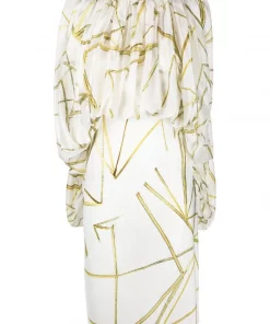 ( Nouvelle Collection ) Rick Owens 1172 MILK/SULPHATE Robe Imprimée à Design Drapé Femme