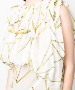 ( Nouvelle Collection ) Rick Owens 1172 MILK/SULPHATE Robe Imprimée à Design Drapé Femme -Rick Owens Soldes 18001170 38068309 600