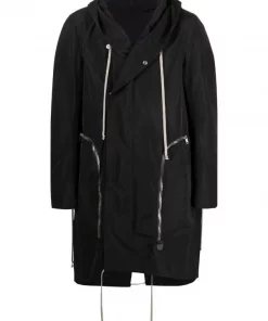 ( Nouvelle Collection ) Rick Owens 09 BLACK Parka Mi-longue à Capuche Homme