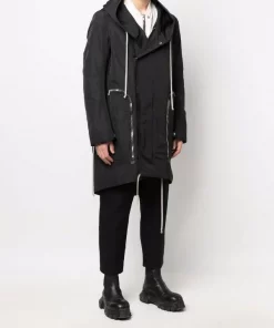 ( Nouvelle Collection ) Rick Owens 09 BLACK Parka Mi-longue à Capuche Homme -Rick Owens Soldes 18009866 38528947 600