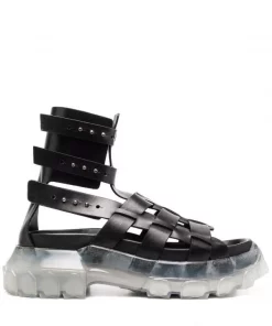 ( Nouvelle Collection ) Rick Owens Sandales Tractor à Bride Cheville 90 BLACK CLEAR