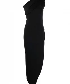 ( Nouvelle Collection ) Rick Owens Robe Mi-longue Asymétrique à Une épaule 09 BLACK