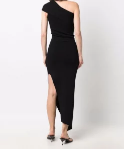 ( Nouvelle Collection ) Rick Owens Robe Mi-longue Asymétrique à Une épaule 09 BLACK -Rick Owens Soldes 18010850 38148721 600