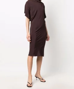 ( Nouvelle Collection ) Rick Owens Robe Drapée à Manches Courtes Femme -Rick Owens Soldes 18011365 38149386 600