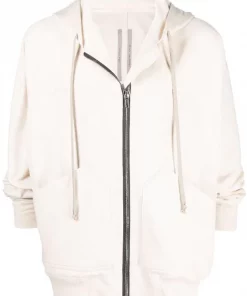 ( Nouvelle Collection ) Rick Owens 21 NATURAL Hoodie Zippé à Poches Plaquées Homme