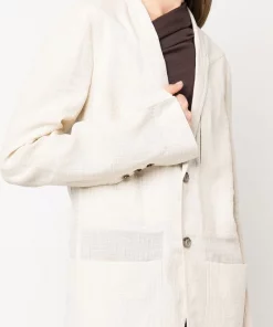 ( Nouvelle Collection ) Rick Owens NATURAL Veste En Lin Mélangé à Simple Boutonnage Femme -Rick Owens Soldes 18034056 38340248 600