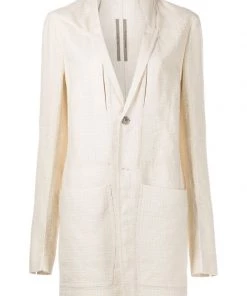 ( Nouvelle Collection ) Rick Owens NATURAL Veste En Lin Mélangé à Simple Boutonnage Femme