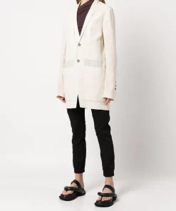 ( Nouvelle Collection ) Rick Owens NATURAL Veste En Lin Mélangé à Simple Boutonnage Femme -Rick Owens Soldes 18034056 38342120 600