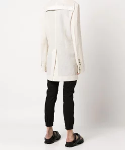 ( Nouvelle Collection ) Rick Owens NATURAL Veste En Lin Mélangé à Simple Boutonnage Femme -Rick Owens Soldes 18034056 38342121 600