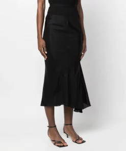 ( Nouvelle Collection ) Rick Owens 09 BLACK Jupe Mi-longue à Ourlet Asymétrique Femme -Rick Owens Soldes 18048145 38994976 600