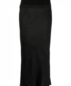 ( Nouvelle Collection ) Rick Owens 09 BLACK Jupe Mi-longue à Ourlet Asymétrique Femme