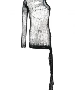 ( Nouvelle Collection ) Rick Owens Pull Asymétrique à Effet Usé 09 BLK BLACK