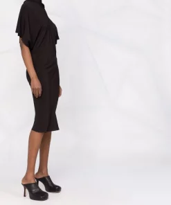 ( Nouvelle Collection ) Rick Owens Robe Froncée à Manches Courtes Femme -Rick Owens Soldes 18054510 38399338 600