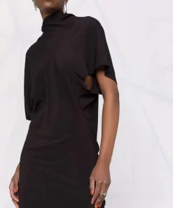 ( Nouvelle Collection ) Rick Owens Robe Froncée à Manches Courtes Femme -Rick Owens Soldes 18054510 38399339 600