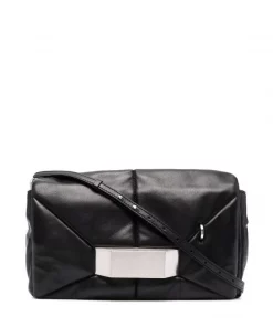 ( Nouvelle Collection ) Rick Owens 09 BLACK Sac à Bandoulière à Fini Matelassé Femme
