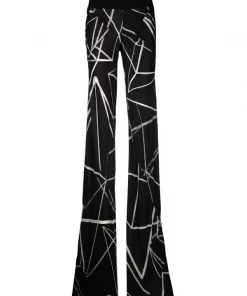 Rick Owens Pantalon évasé Linear Babel à Imprimé Graphique 0921 BLACK NATURAL