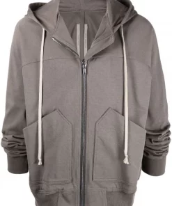 ( Nouvelle Collection ) Rick Owens Hoodie Zippé à Capuche à Lien De Resserrage 34 DUST
