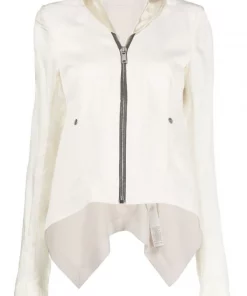 ( Nouvelle Collection ) Rick Owens 21 NATURAL Surchemise Zippée à Design Sans Col Femme