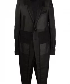 ( Nouvelle Collection ) Rick Owens 09 BLACK Manteau Boutonné à Design à Empiècements Homme