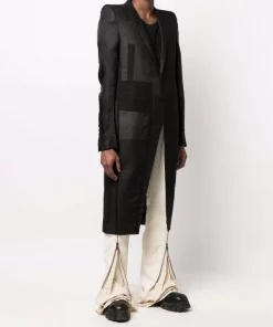 ( Nouvelle Collection ) Rick Owens 09 BLACK Manteau Boutonné à Design à Empiècements Homme -Rick Owens Soldes 18100588 38463959 600