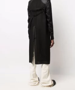 ( Nouvelle Collection ) Rick Owens 09 BLACK Manteau Boutonné à Design à Empiècements Homme -Rick Owens Soldes 18100588 38463966 600