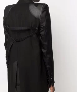 ( Nouvelle Collection ) Rick Owens 09 BLACK Manteau Boutonné à Design à Empiècements Homme -Rick Owens Soldes 18100588 38463967 600