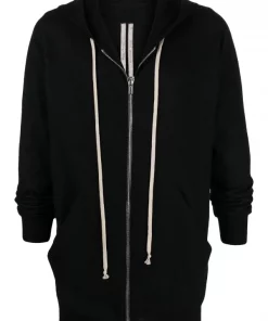 ( Nouvelle Collection ) Rick Owens 09 BLACK Hoodie En Cachemire à Fermeture Zippée Homme