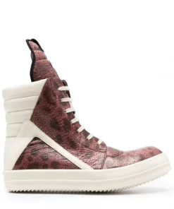 ( Nouvelle Collection ) Rick Owens 13111 BURNT PINK/MILK/MILK Baskets Montantes à Imprimé Graphique Homme