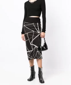 Rick Owens 0921 BLACK/WHITE Jupe Mi-longue à Imprimé Abstrait Femme -Rick Owens Soldes 18138886 38789942 600