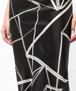 Rick Owens 0921 BLACK/WHITE Jupe Mi-longue à Imprimé Abstrait Femme -Rick Owens Soldes 18138886 38789943 600