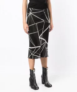 Rick Owens 0921 BLACK/WHITE Jupe Mi-longue à Imprimé Abstrait Femme -Rick Owens Soldes 18138886 38791764 600