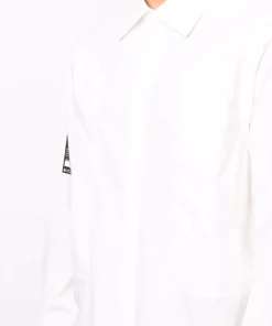 ( Nouvelle Collection ) Rick Owens 1109 MILK/BLACK Chemise En Coton à Logo Imprimé Homme -Rick Owens Soldes 18185132 38696758 600