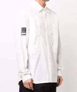 ( Nouvelle Collection ) Rick Owens 1109 MILK/BLACK Chemise En Coton à Logo Imprimé Homme -Rick Owens Soldes 18185132 38697702 600