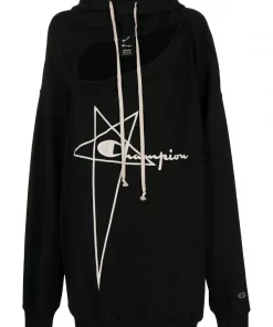( Nouvelle Collection ) Rick Owens 09 X Champion Hoodie Ă Lien De Resserrage Femme