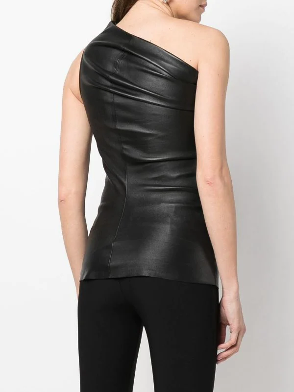 ( Nouvelle Collection ) Rick Owens Haut En Cuir à Design à Une épaule Femme 6 ( Nouvelle Collection ) Rick Owens Haut En Cuir à Design à Une épaule Femme – Image 4