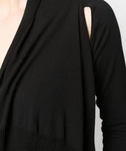 ( Nouvelle Collection ) Rick Owens 09 BLACK Cardigan Drapé à Découpes Femme -Rick Owens Soldes 18233057 38969650 600