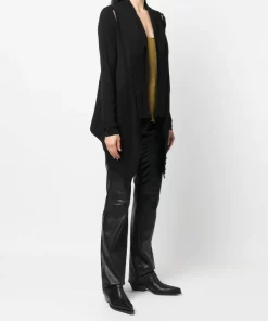 ( Nouvelle Collection ) Rick Owens 09 BLACK Cardigan Drapé à Découpes Femme -Rick Owens Soldes 18233057 38970758 600