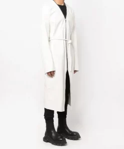 ( Nouvelle Collection ) Rick Owens Manteau En Cuir à Taille Ceinturée 11 MILK -Rick Owens Soldes 18249980 39002482 600