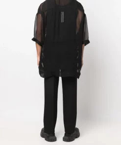 ( Nouvelle Collection ) Rick Owens 09 BLACK Chemise En Soie à Effet De Transparence Homme -Rick Owens Soldes 18251206 39110196 600
